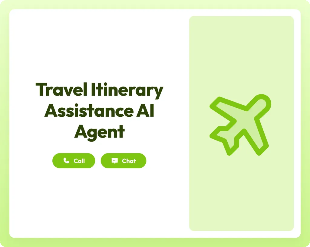 travel itinerary assistance ai agent supports call and chat with an airplane icon