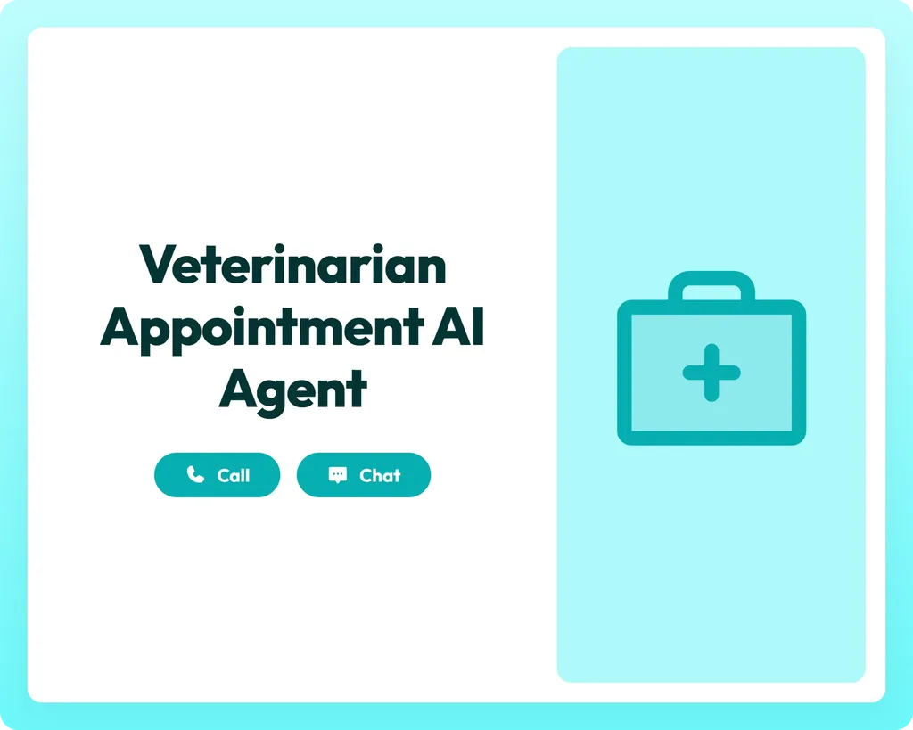 ai booking agent supporting veterinarian appointments via call and chat with a first aid kit icon