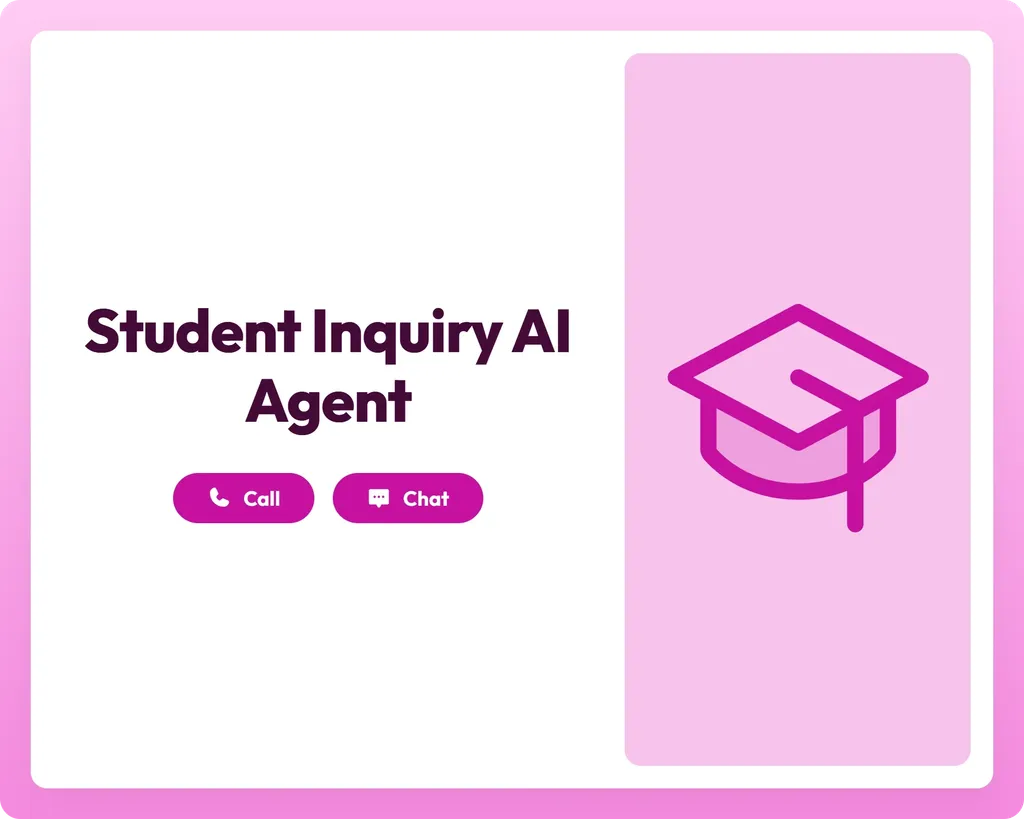 student inquiry ai agent with call and chat support beside a graduation cap icon panel