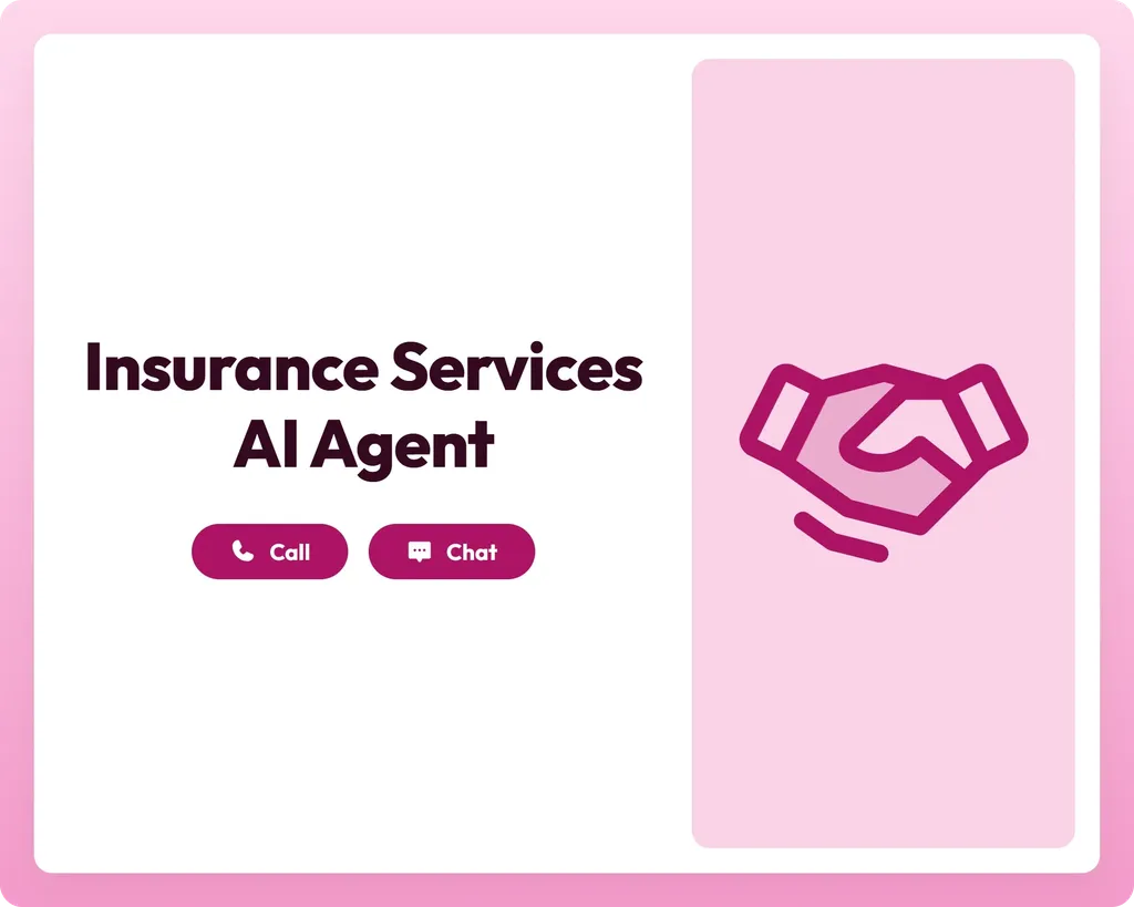 ai customer support agent with call and chat buttons alongside a handshake icon, symbolizing trusted insurance services