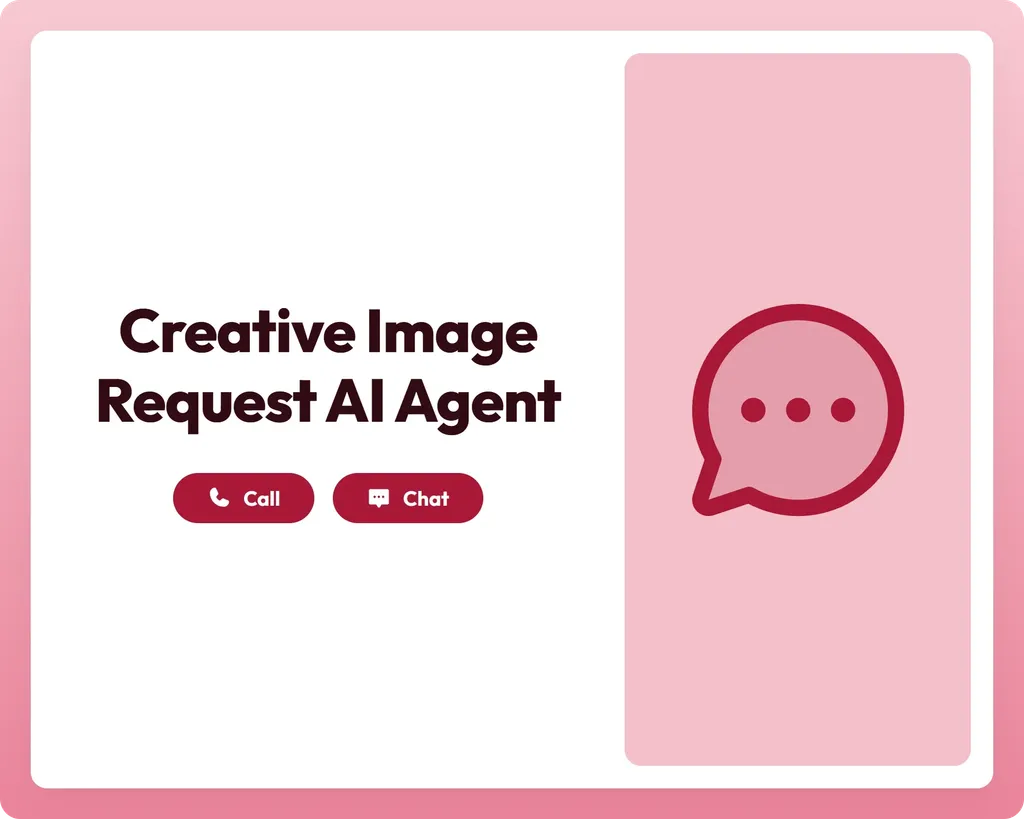 ai customer support agent supporting creative image requests with call and chat tools, featuring a chat circle dots icon…