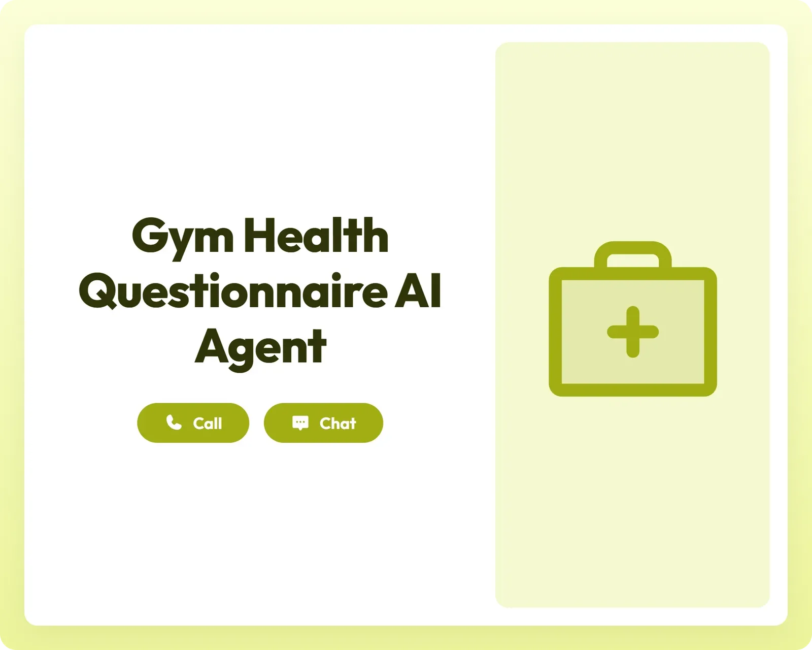 gym health questionnaire ai agent supports call and chat with a lifeline symbol