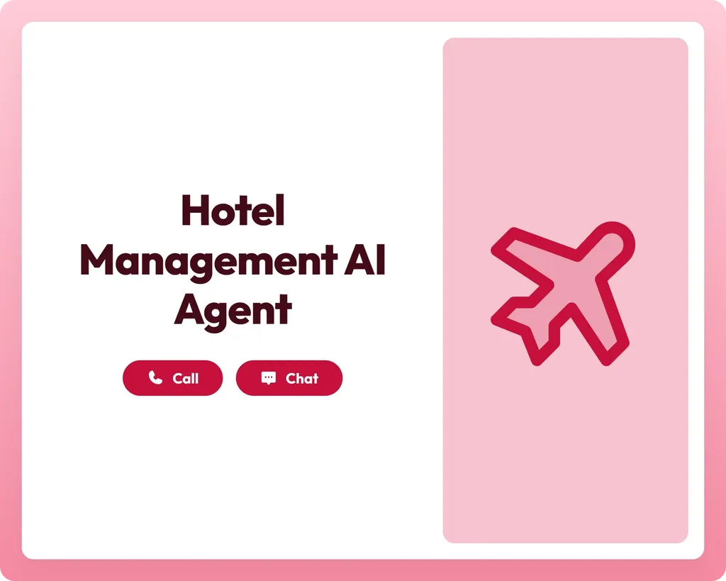 hotel management ai agent supports travelers with call and chat buttons alongside an airplane tilt icon