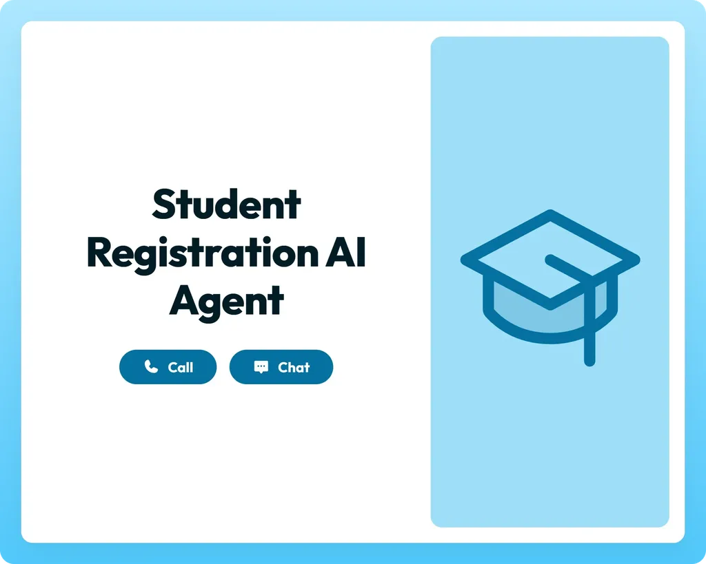 ai registration agent supporting students with call and chat tools alongside a clipboard icon