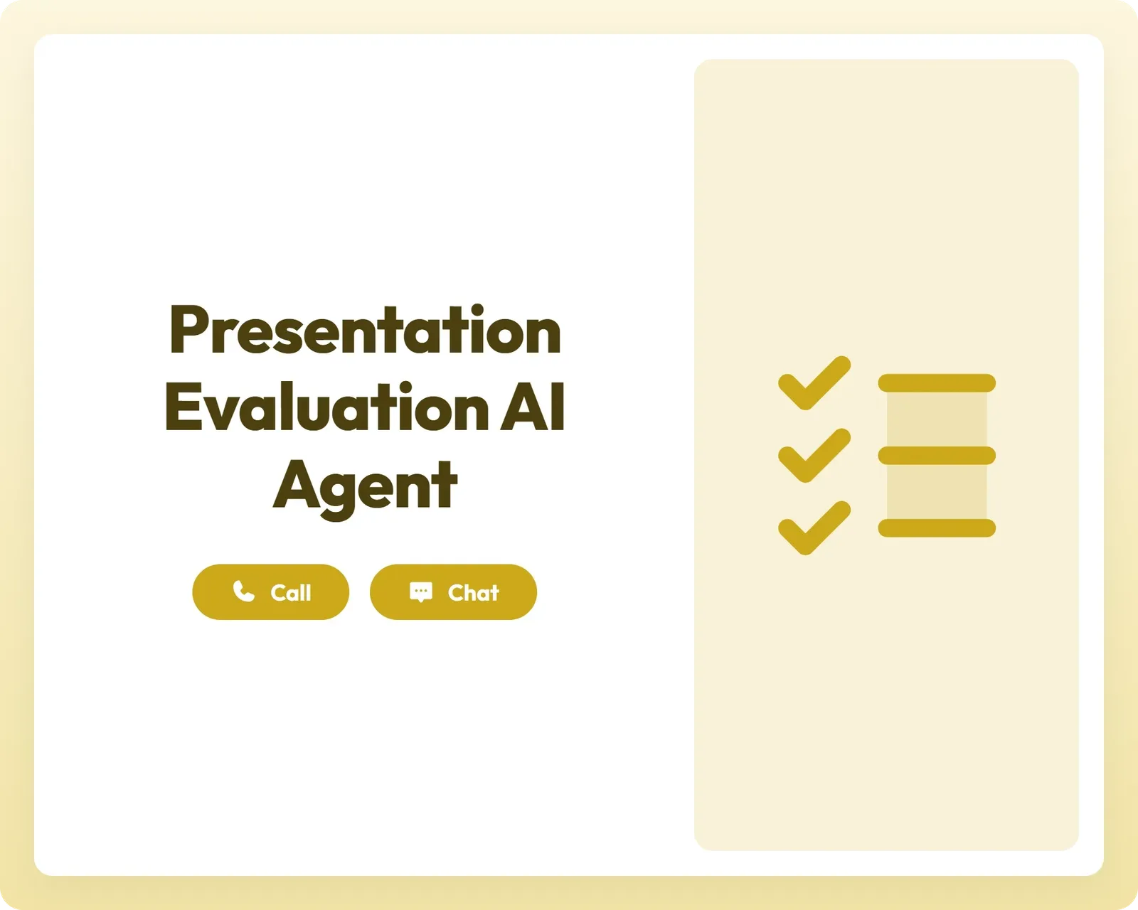 presentation evaluation ai agent offers call and chat support with a checklist