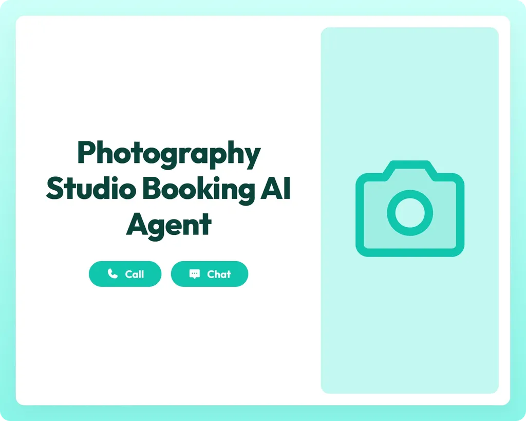 photography studio booking ai agent supports call and chat with camera icon