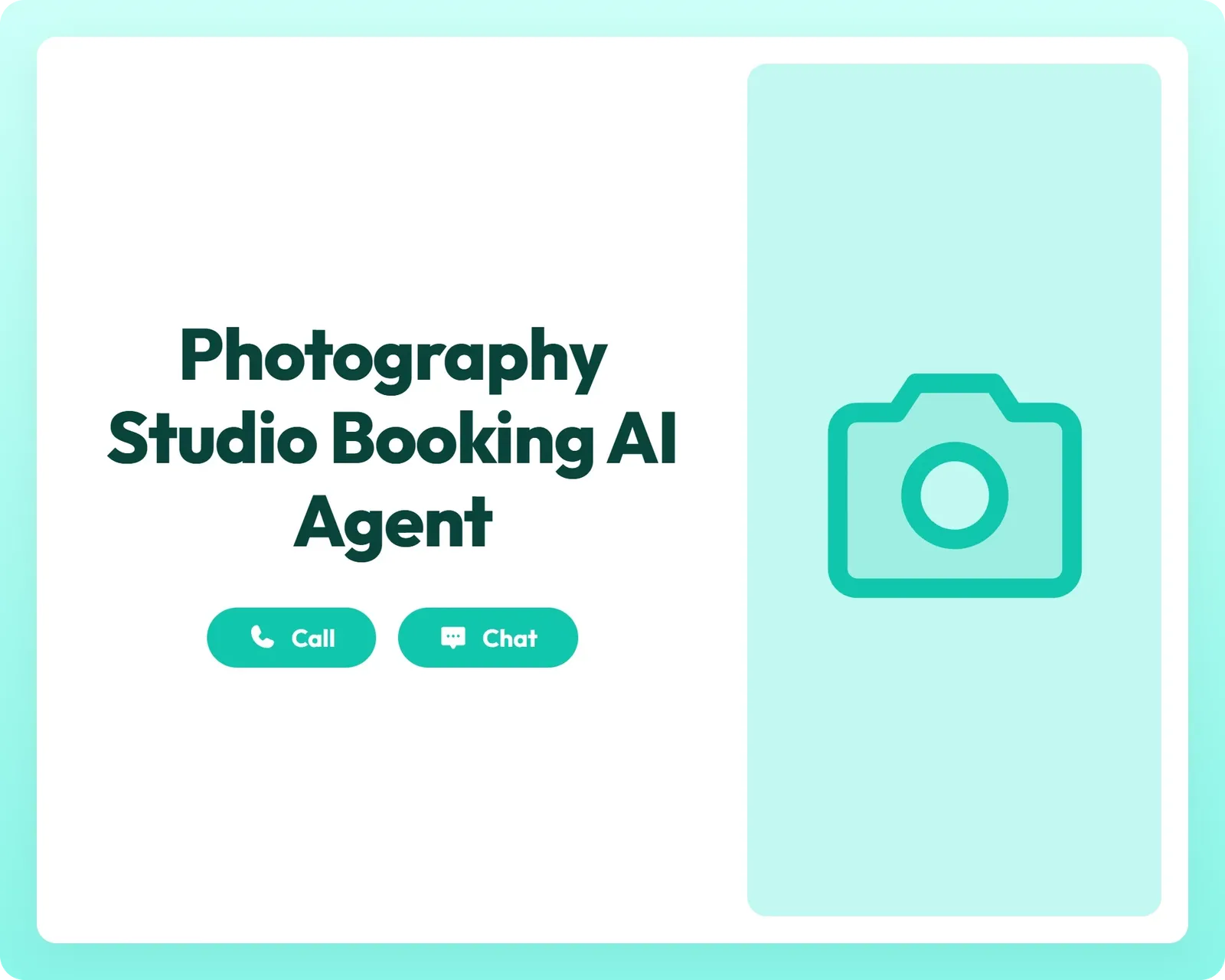 photography studio booking ai agent supports call and chat with camera icon