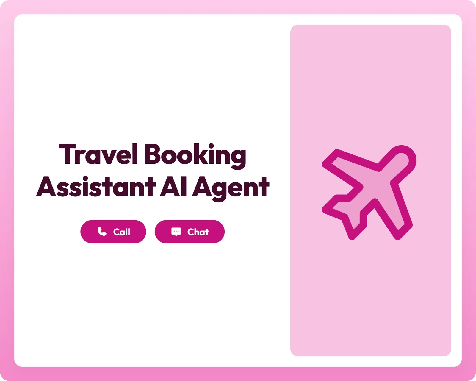 travel booking assistant with call and chat support beside an airplane icon