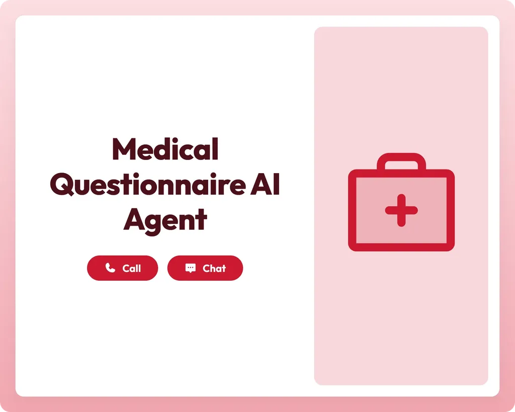 medical questionnaire ai agent supports call and chat with a first aid kit icon panel