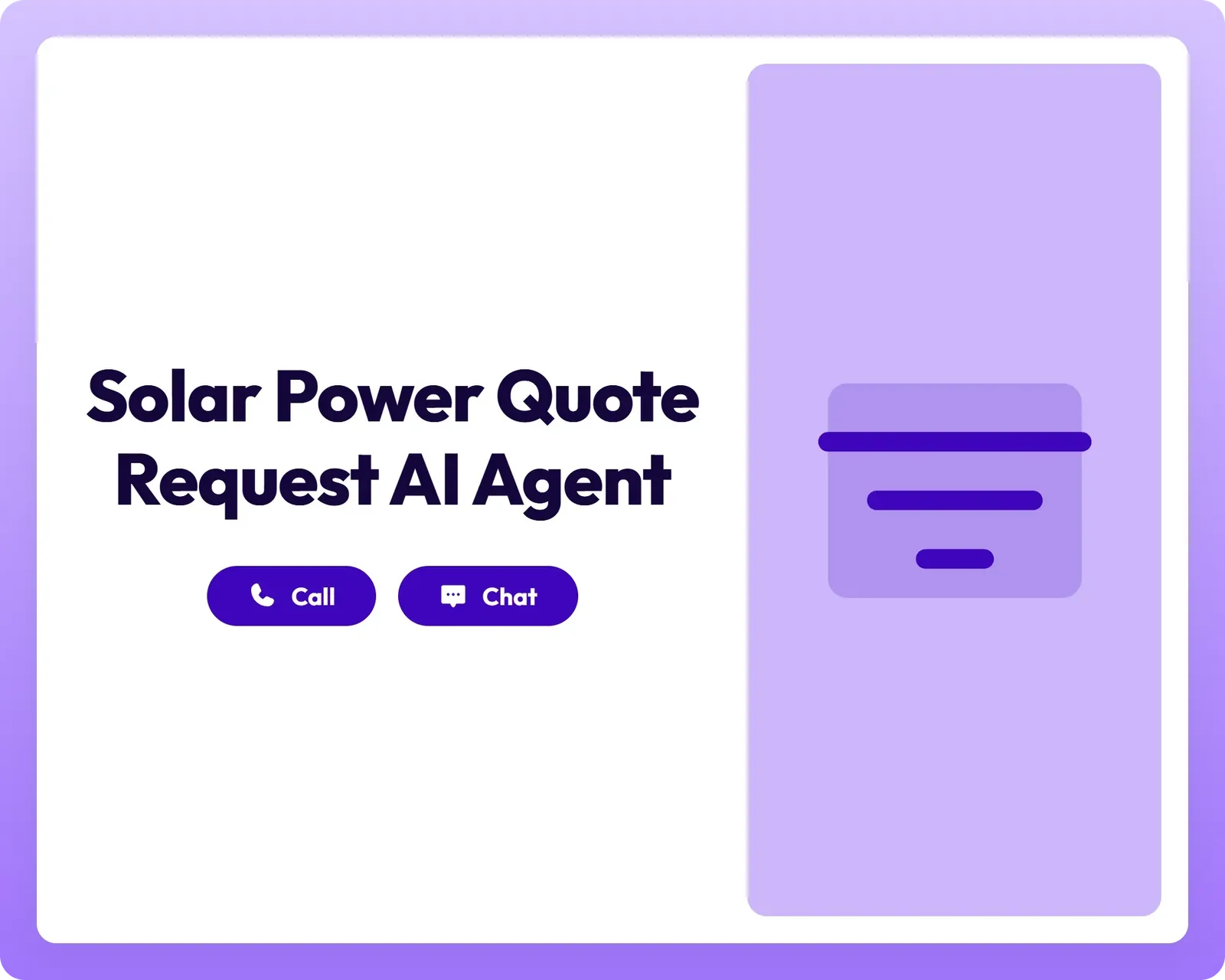 solar power quote request ai agent offers support via call and chat with a funnel icon for streamlined lead qualification