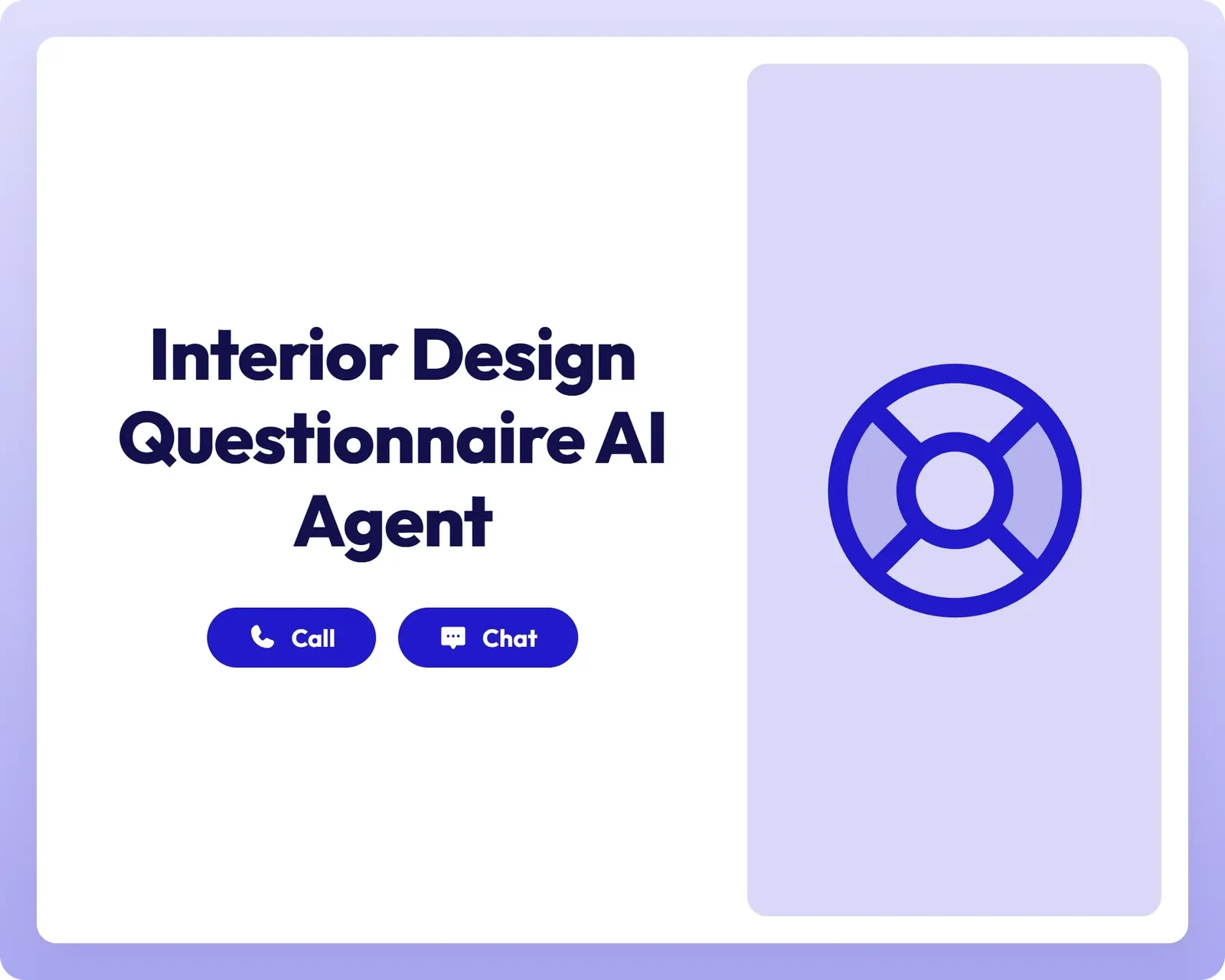 ai customer support agent offers call and chat help with a lifebuoy icon for interior design guidance
