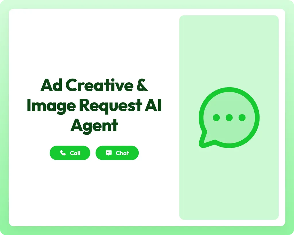 seamless support via call and chat buttons alongside a chat circle dots icon panel for ad creative and image requests