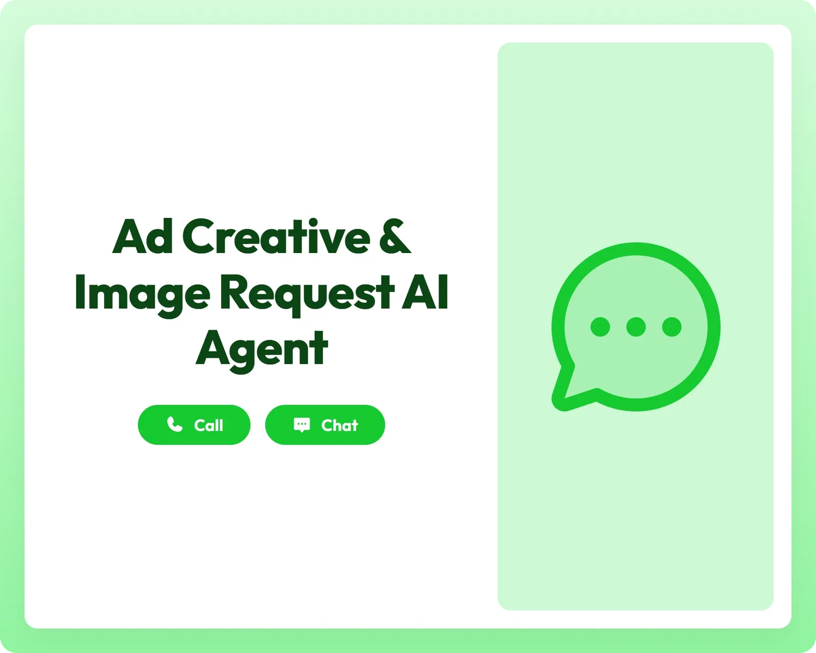 seamless support via call and chat buttons alongside a chat circle dots icon panel for ad creative and image requests