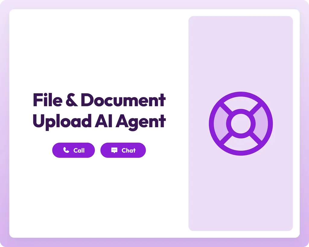file and document upload ai customer support agent provides call and chat assistance with a lifebuoy icon