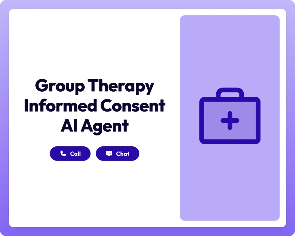 group therapy informed consent ai agent supports call and chat with a first aid kit icon