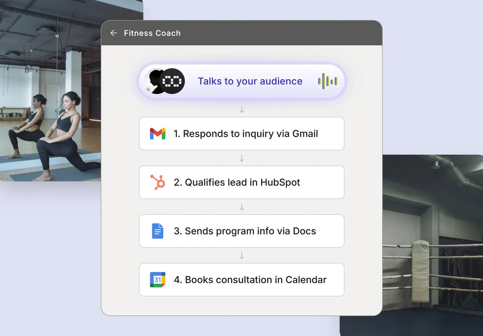 AI-powered fitness coach assistant workflow showing qualification and booking steps
