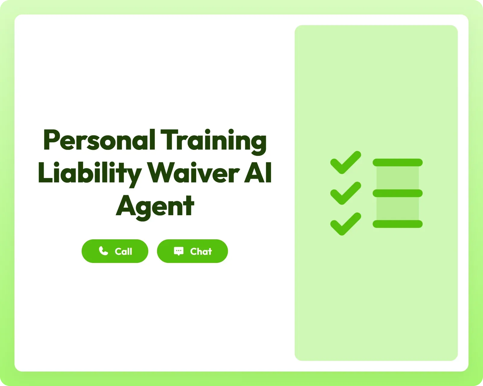 personal training liability waiver ai consent form agent with call and chat support beside a checklist