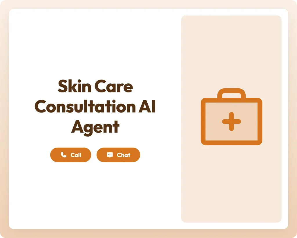 skin care consultation ai intake agent provides support through call and chat with a first aid kit icon