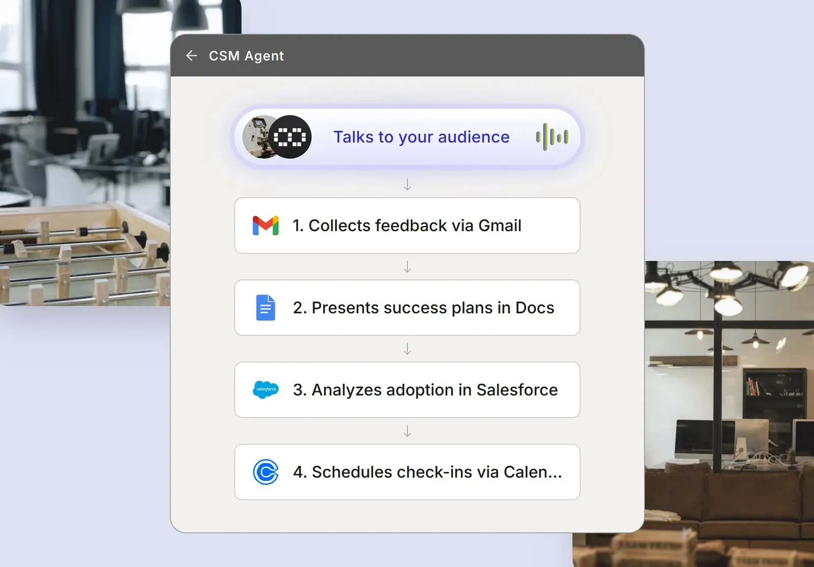 Customer success manager automation workflow showing health checks and success plan presentation