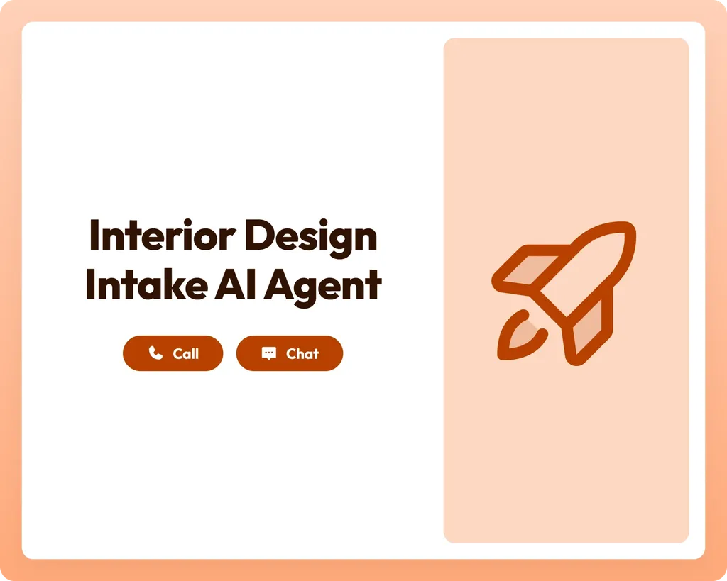 ai intake agent provides call and chat support with a clipboard icon for interior design inquiries