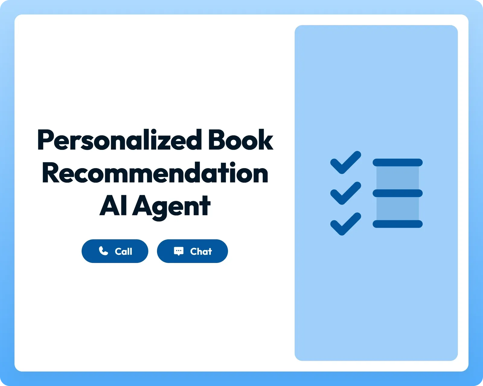 ai education agent offers personalized book recommendations with call and chat support alongside a checklist