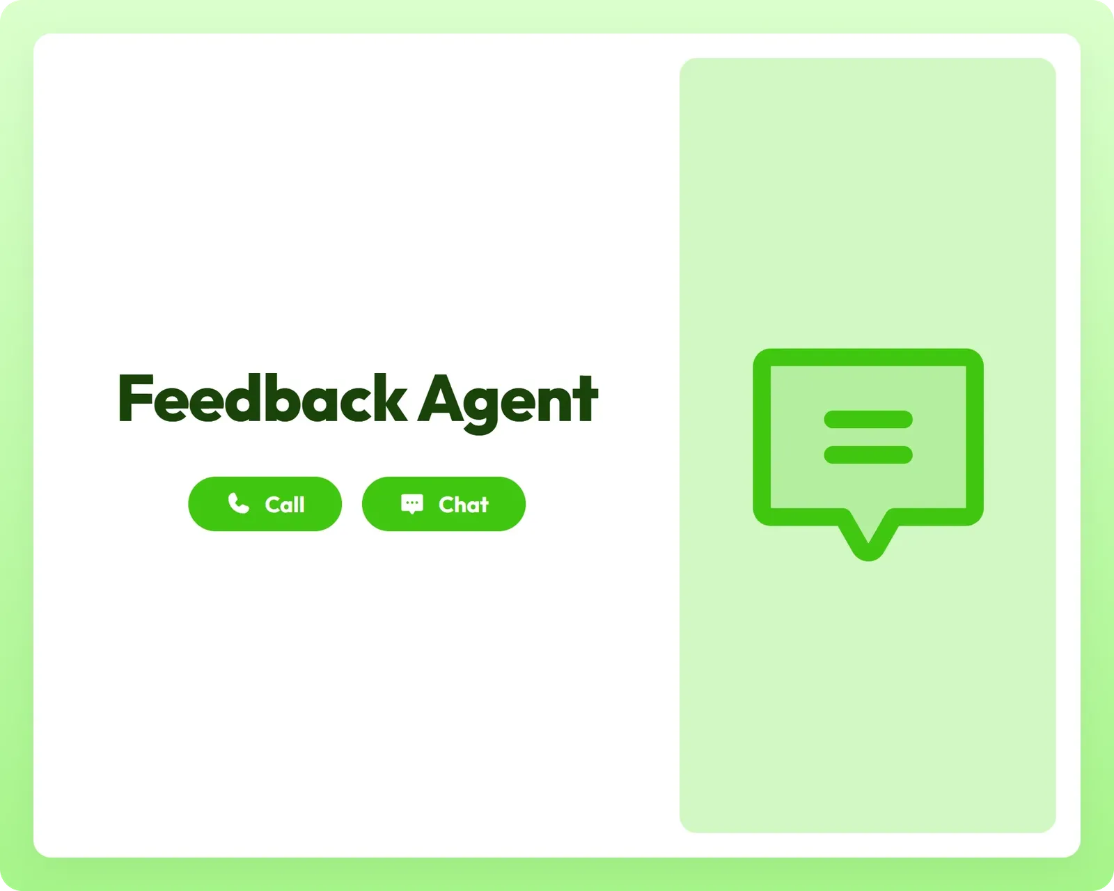 Feedback Agent hero card on theDouble.ai, with title, Call/Chat buttons, and chat icon, introducing the AI feedback agent…
