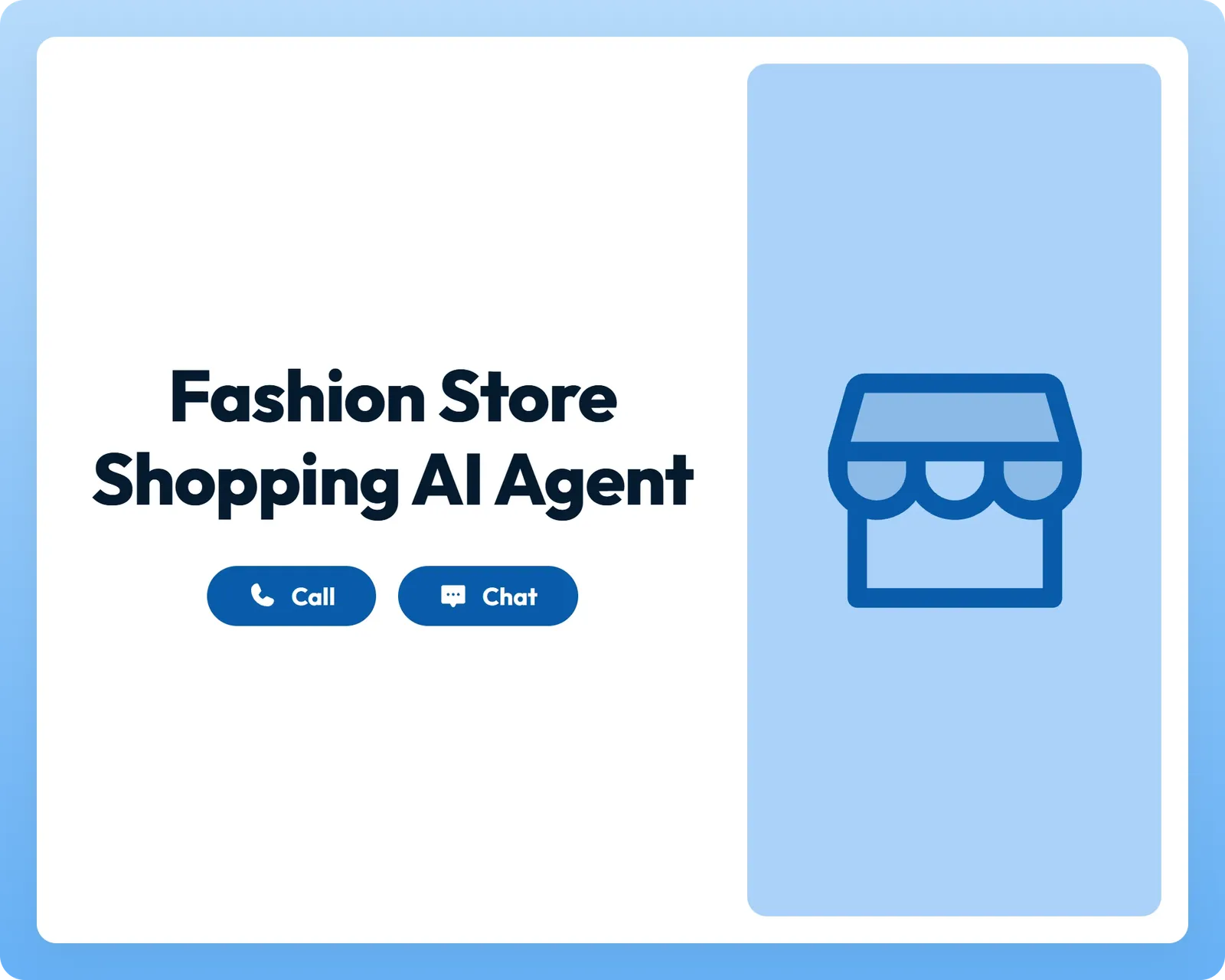 fashion store shopping ai event agent with call and chat buttons beside a storefront icon panel