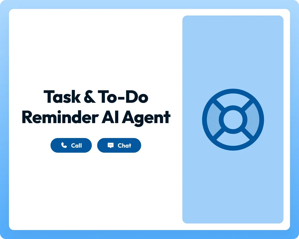 visual for task and to-do reminder ai business agent with call and chat support, featuring a lifebuoy icon panel