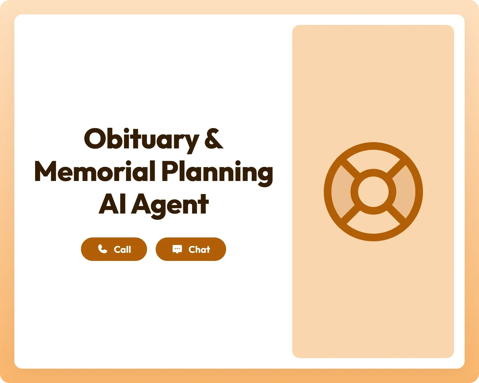 obituary and memorial planning ai agent supporting call and chat with lifebuoy icon