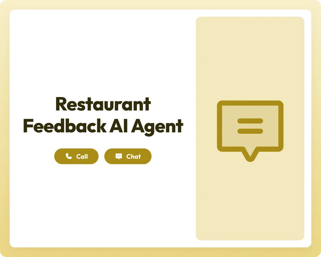 restaurant feedback ai survey agent with call and chat support and a message icon panel