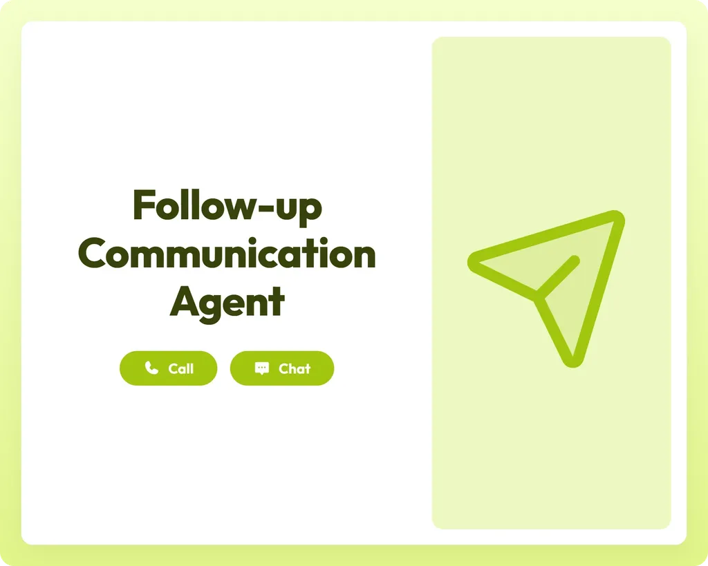 follow-up communication agent supports call and chat with paper plane icon for sending messages