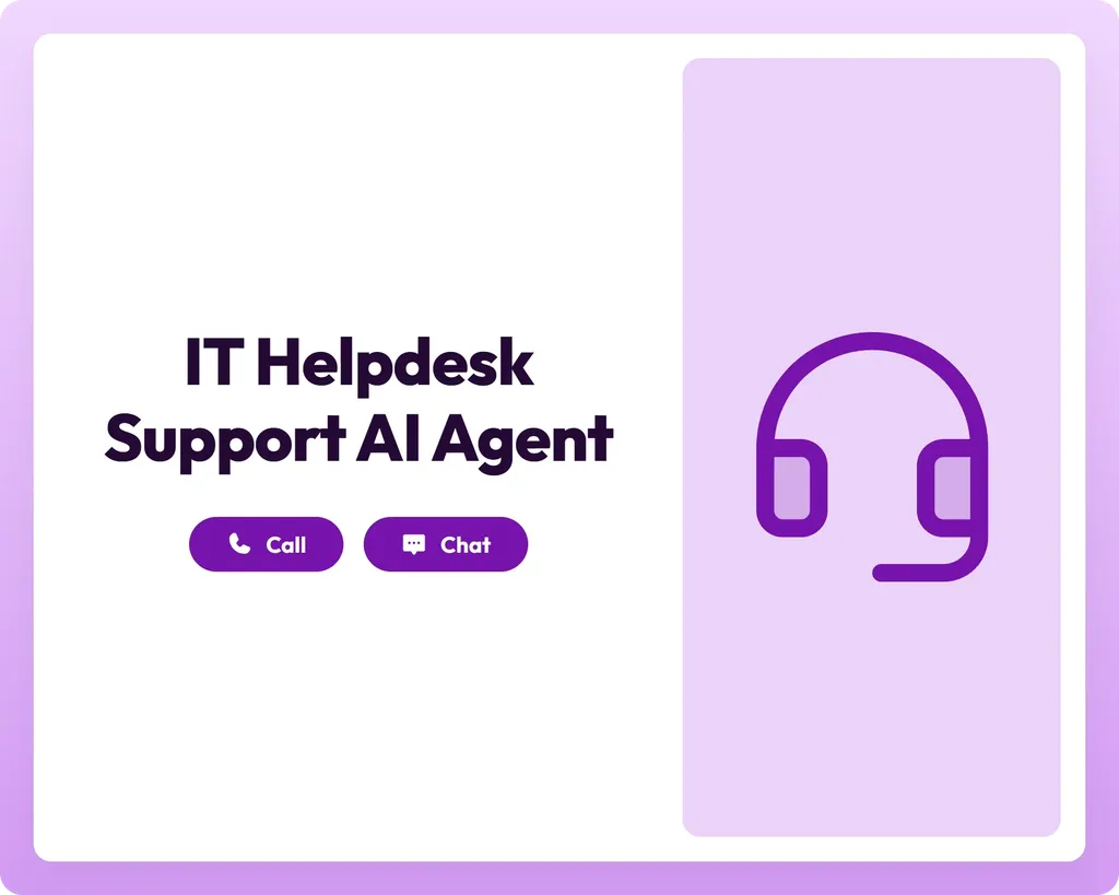 ai customer support agent offering call and chat support with a dedicated panel for helpdesk assistance