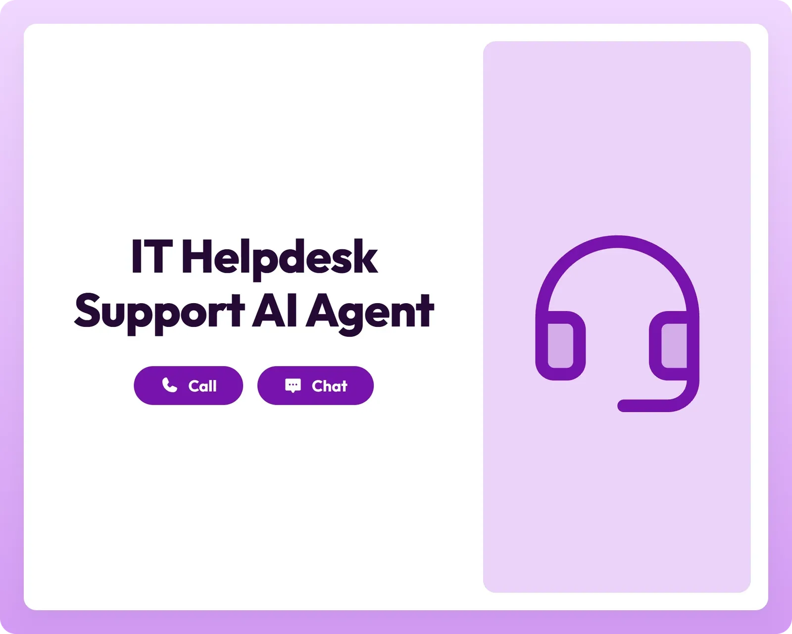 ai customer support agent offering call and chat support with a dedicated panel for helpdesk assistance