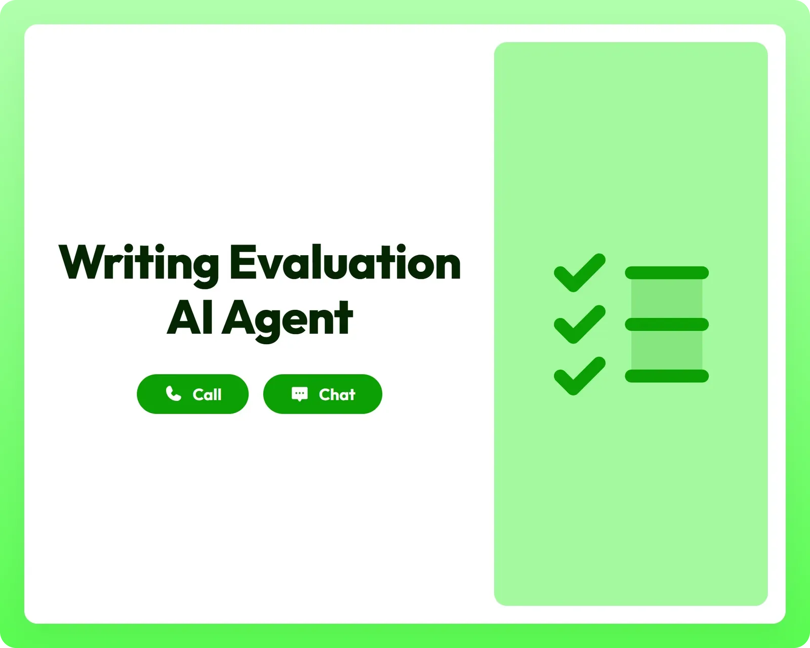 writing evaluation ai quiz agent supports call and chat with checklist panel