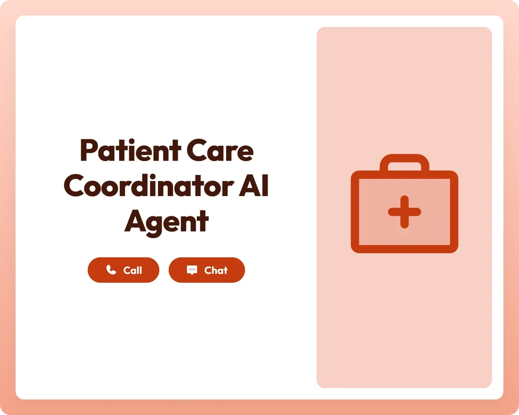 patient care coordinator ai agent supports call and chat with a first aid kit icon for medical assistance
