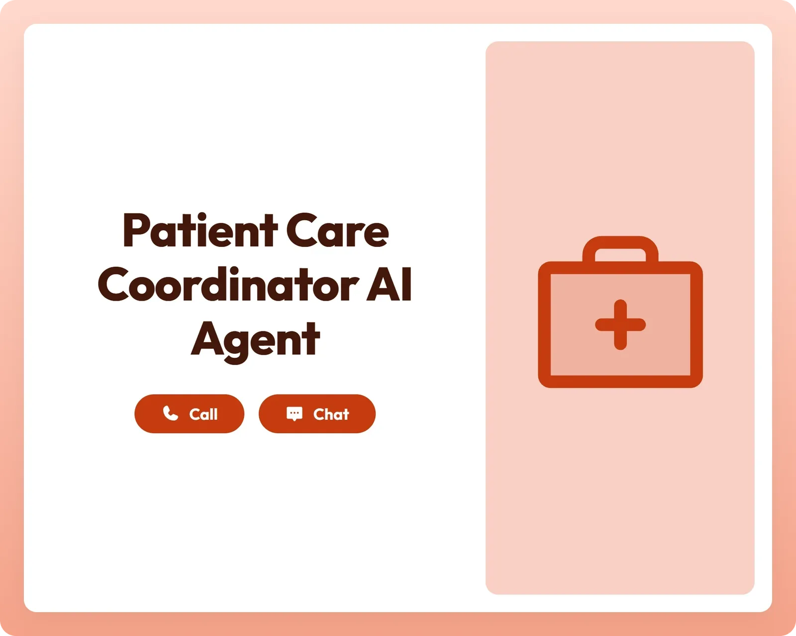 patient care coordinator ai agent supports call and chat with a first aid kit icon for medical assistance