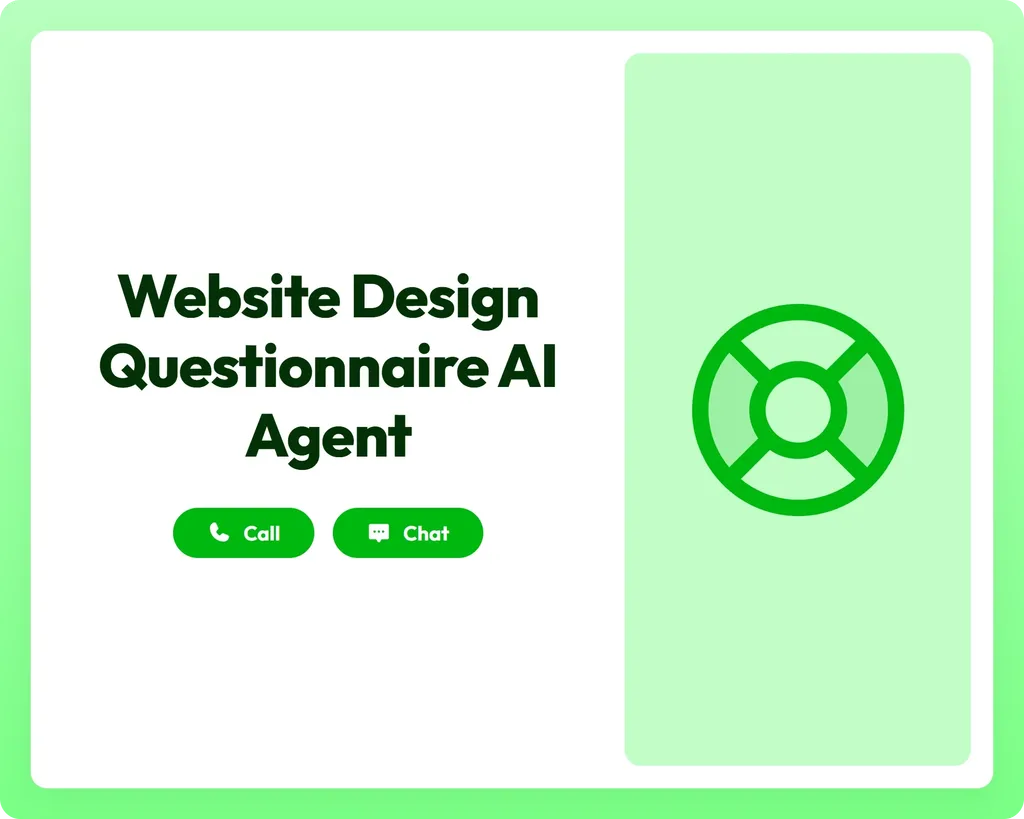 website design questionnaire ai agent offers support with call and chat buttons alongside a lifebuoy icon