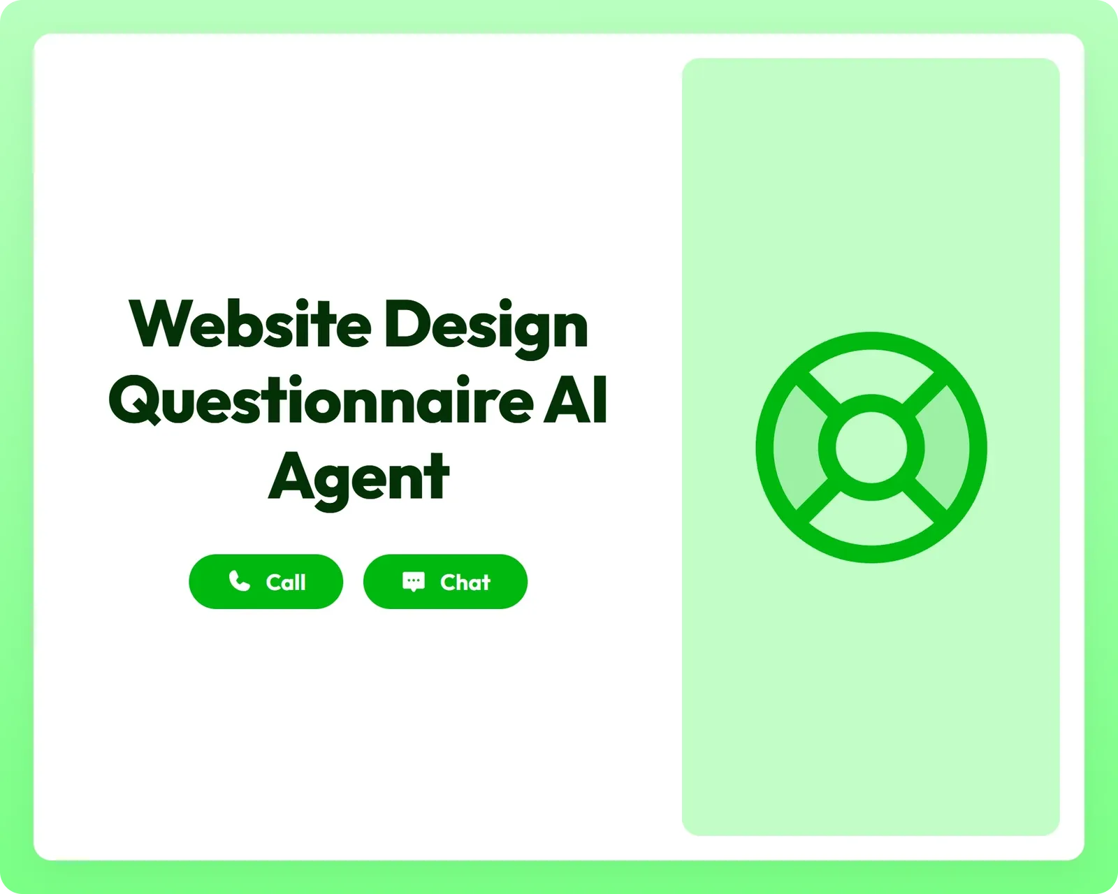website design questionnaire ai agent offers support with call and chat buttons alongside a lifebuoy icon