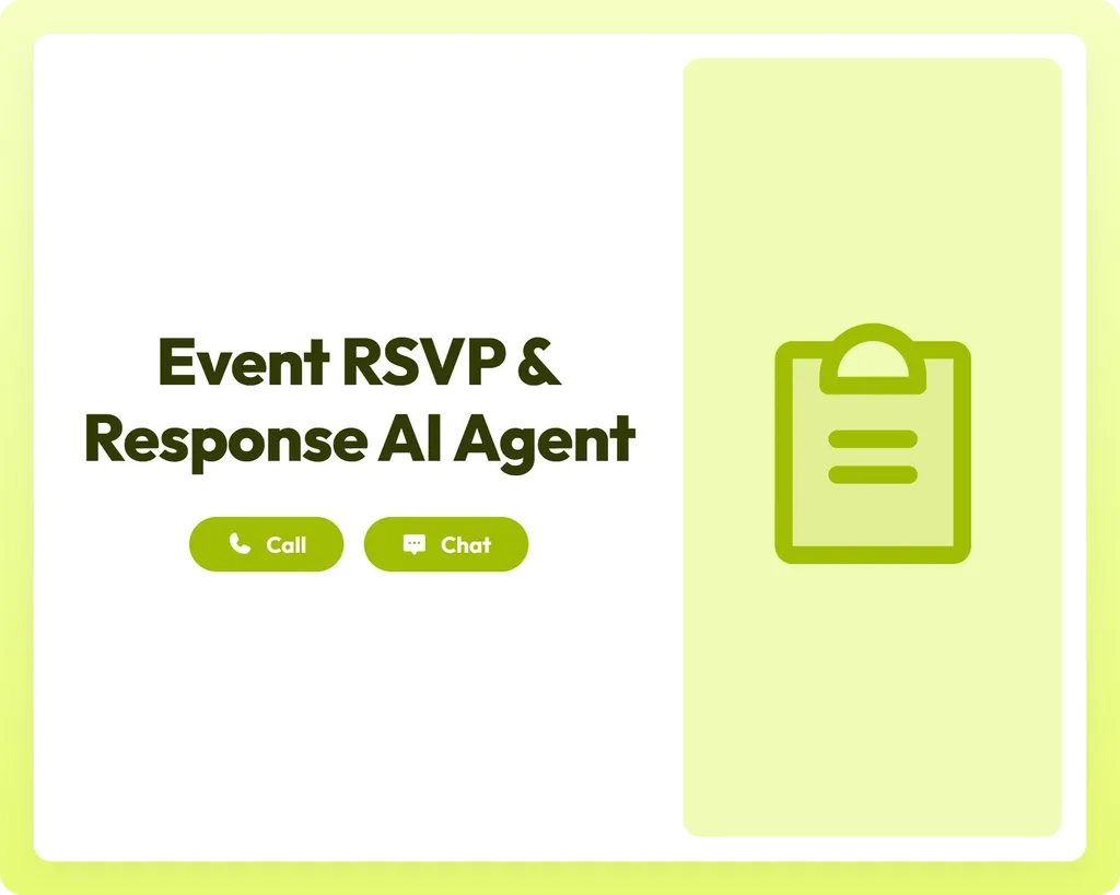 event rsvp and response ai agent with call and chat support alongside a clipboard icon