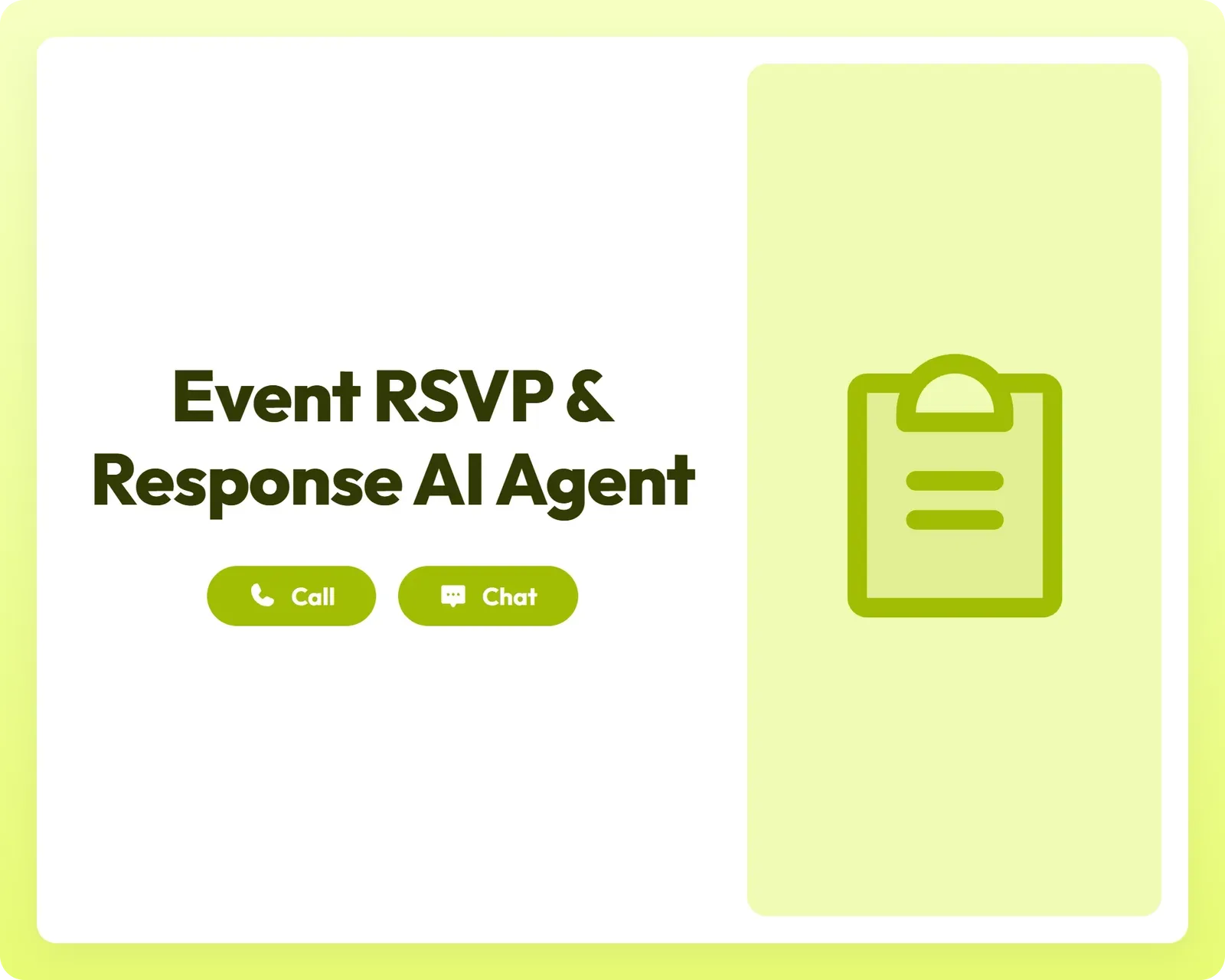 event rsvp and response ai agent with call and chat support alongside a clipboard icon