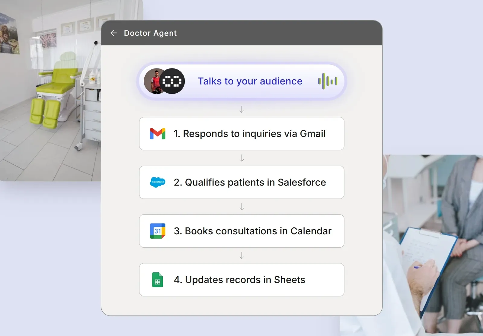 Automated doctors system showing patient intake and consultation scheduling
