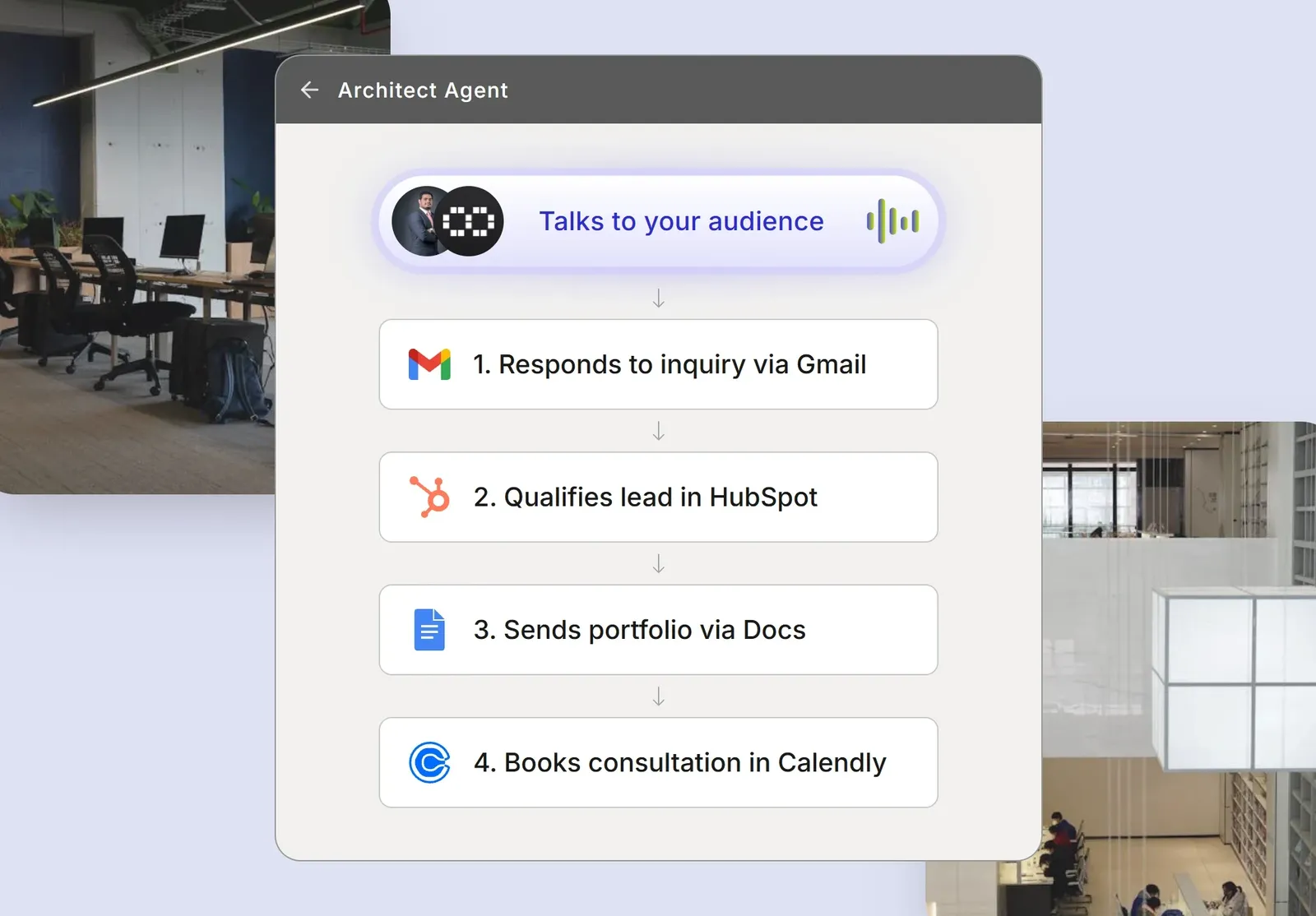 Automated architects system workflow showing lead qualification and consultation booking