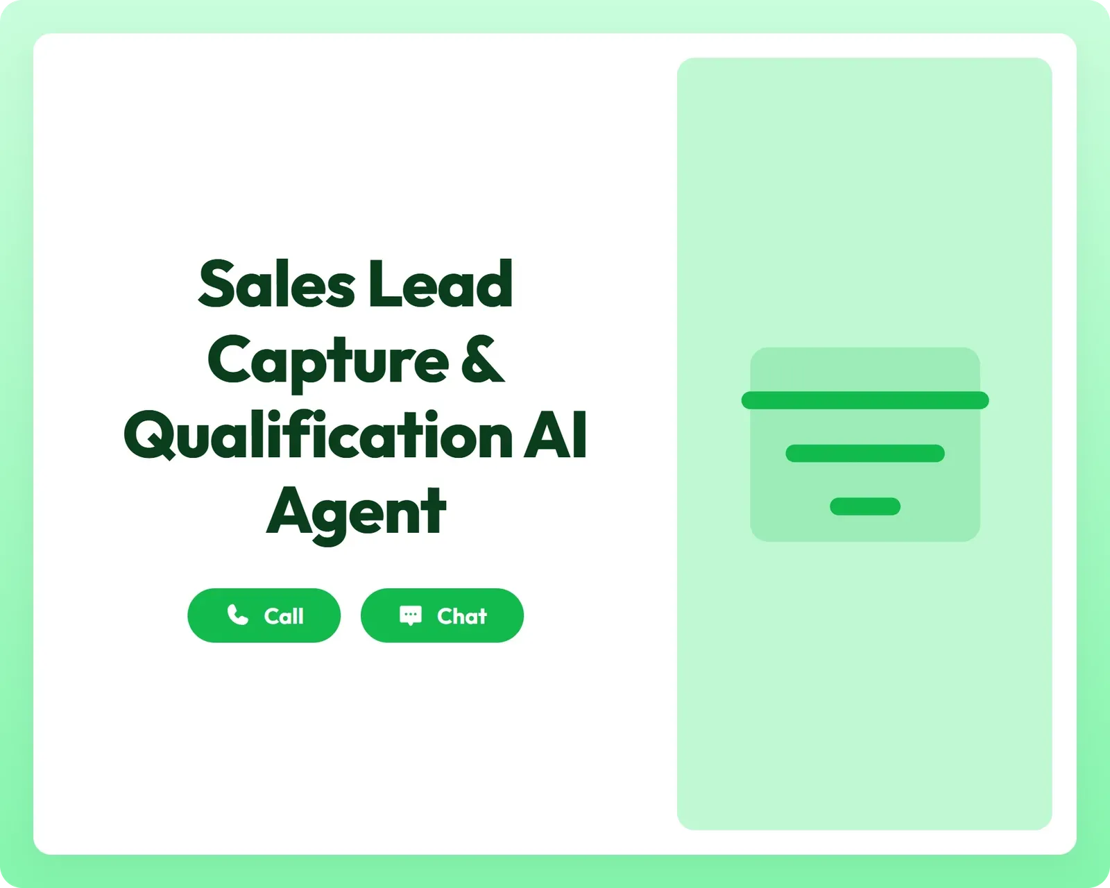 ai lead generation agent offering call and chat support alongside a simple funnel icon