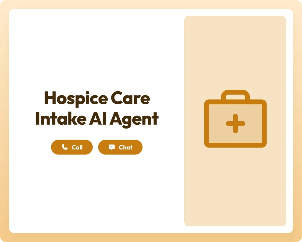 hospice care intake ai agent supports call and chat with a first aid kit icon for easy patient onboarding