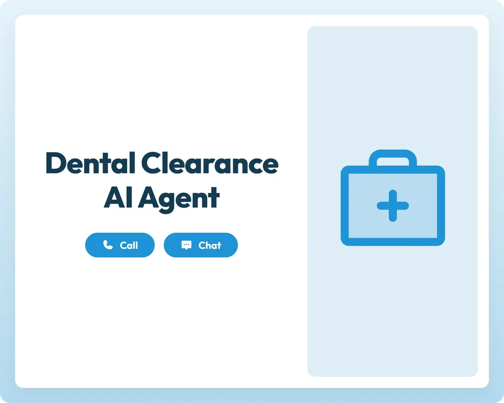 dental clearance ai healthcare agent supports patients via call and chat with a first aid kit icon