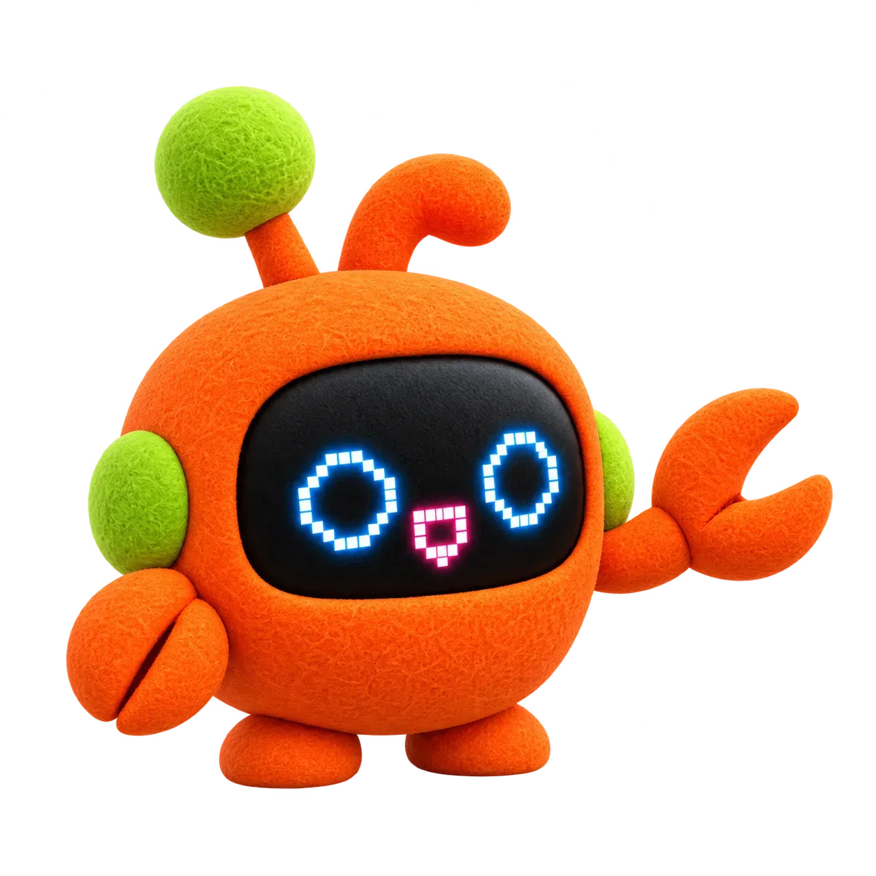 A tangerine AI teammate, claws open