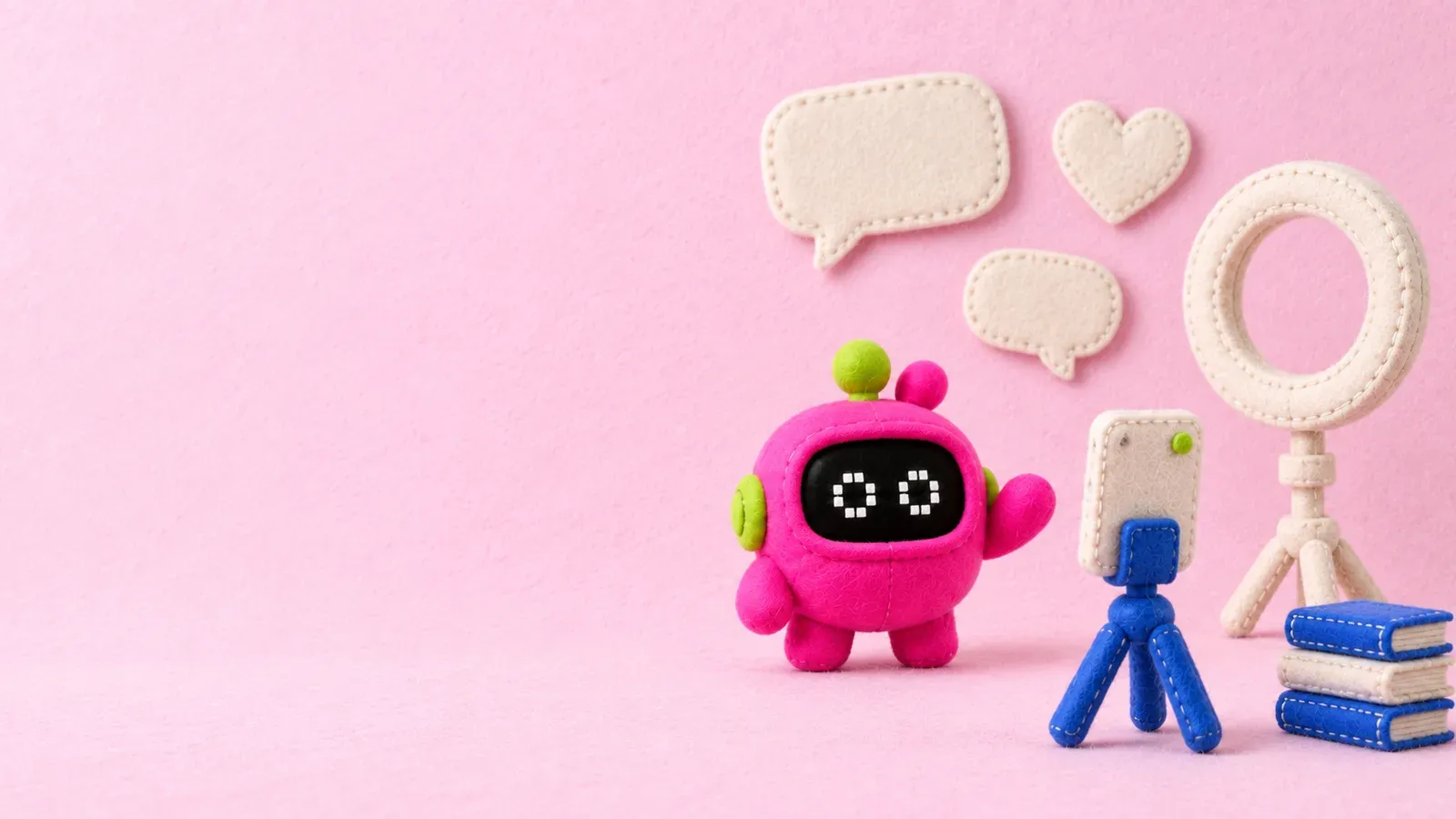 The bubblegum agent films itself in a felt creator studio