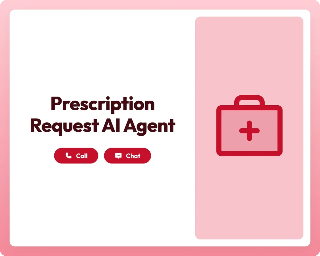 prescription request ai agent supports call and chat with a first aid kit icon for easy medical assistance