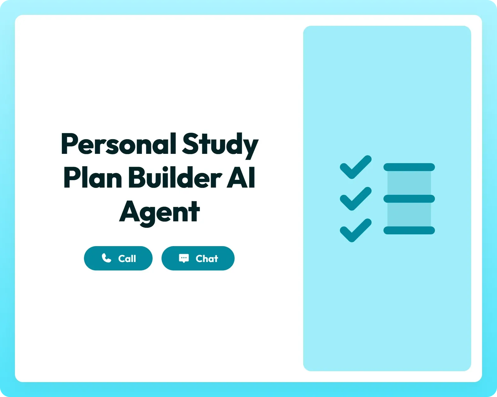 personal study plan builder ai agent offers call and chat support with a checklist panel for customized learning plans