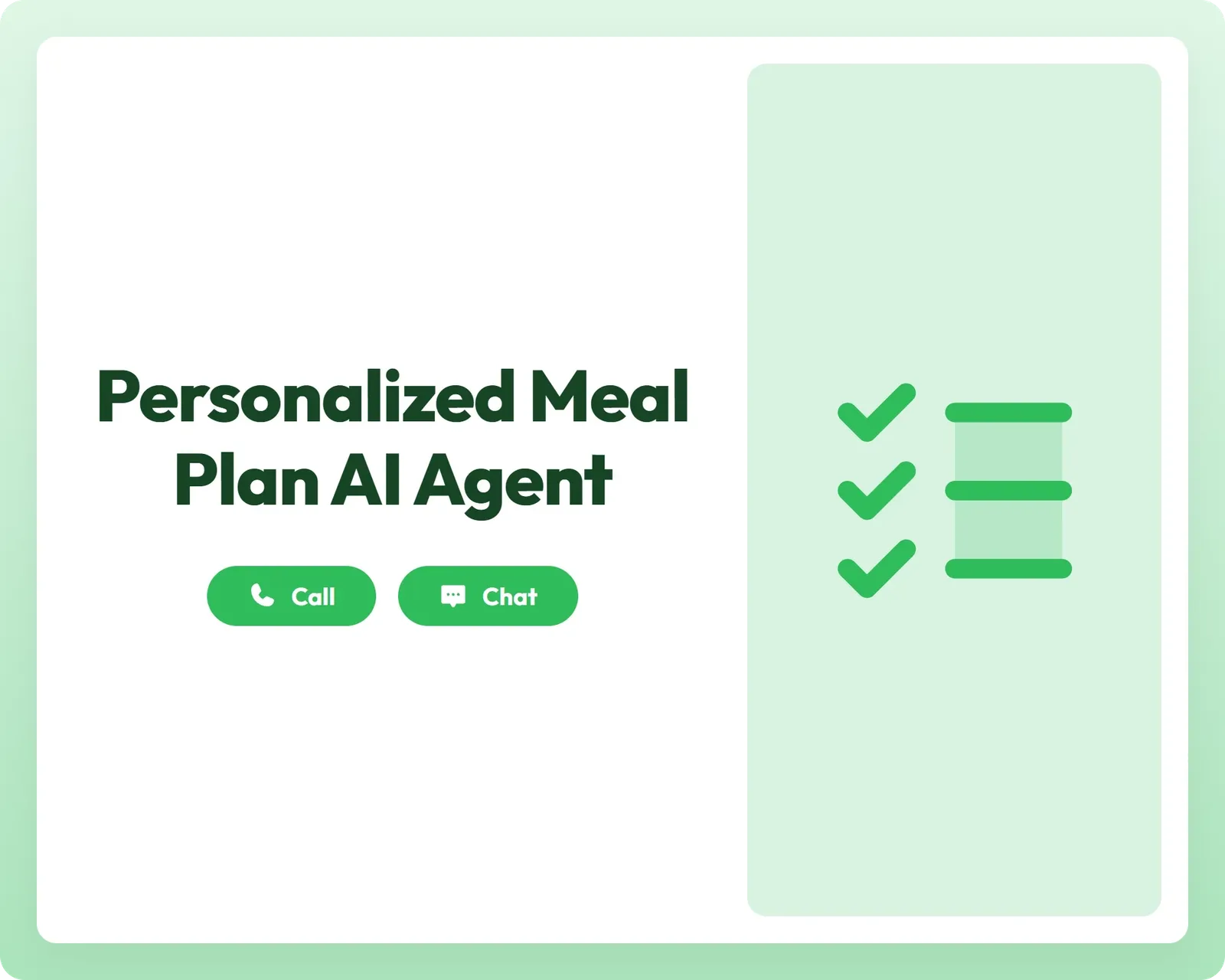 personalized meal plan ai restaurant agent supports call and chat with a checklist panel
